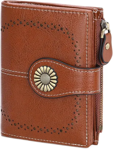 Vista 24 de SENDEFN - Billetera pequeña para mujer de cuero con doble solapa, portatarjetas con bloqueo RFID, bolsillo con cremallera para monedas 1-cera-rosa