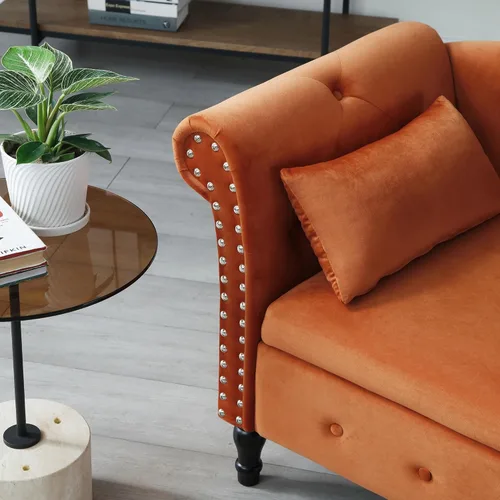 Vista 13 de Holaki Tumbona de almacenamiento de terciopelo, banco de almacenamiento para el extremo de la cama con almohada, sillón copetudo con botones
