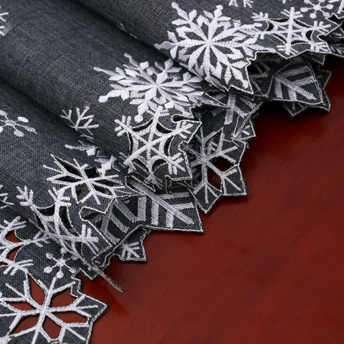 Vista 3 de Simhomsen Embroidered Gray Snowflakes Table Runners for Christmas Holiday and Winter (Gray, 14×69 inches)