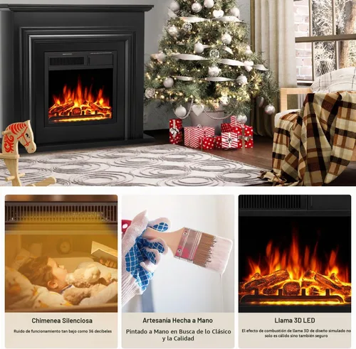 Vista 2 de R.W.FLAME Chimenea eléctrica con chimenea envolvente de madera, soporte de TV negro de 36 pulgadas con chimenea eléctrica independiente, control