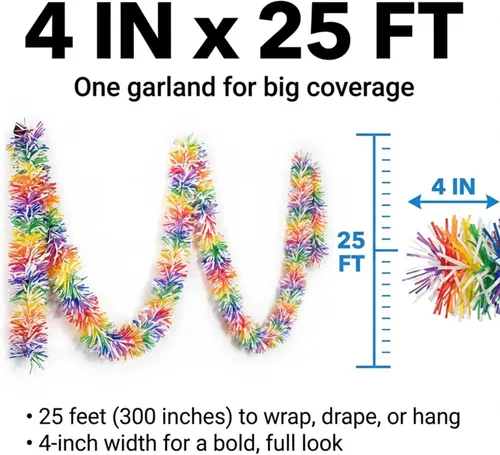 Vista 2 de TCDesignerProducts Guirnalda metálica de arco iris - 4 pulgadas x 25 pies de largo