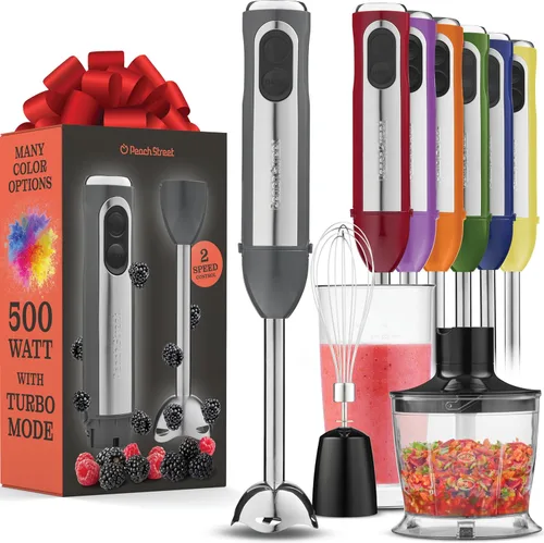 Vista 13 de Set de licuadora de inmersión multiusos, batidora de mano con potente motor de cobre de 800W, alta velocidad, modo Turbo, batidora de mano de 3 en 1