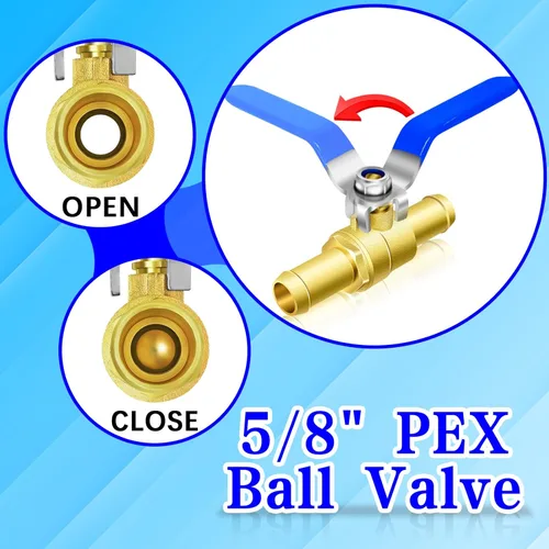 Vista 5 de Kit de válvula de cierre de púas de latón, válvula en línea de 58 pulgadas para mangueras de calentador, 2 abrazaderas de acero inoxidable