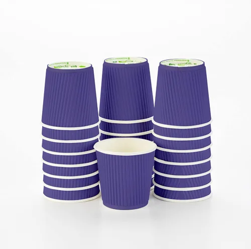 Vista 30 de Vasos de café de papel aislado de pared corrugada, 12 onzas, 12 onza, Azul