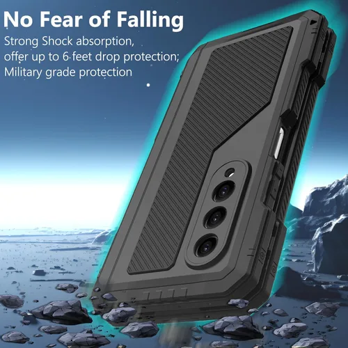 Vista 2 de Funda de metal para Samsung Galaxy Z Fold 5 con soporte para bolígrafo Fold5 S, resistente funda protectora de pantalla Z Fold 5, protector