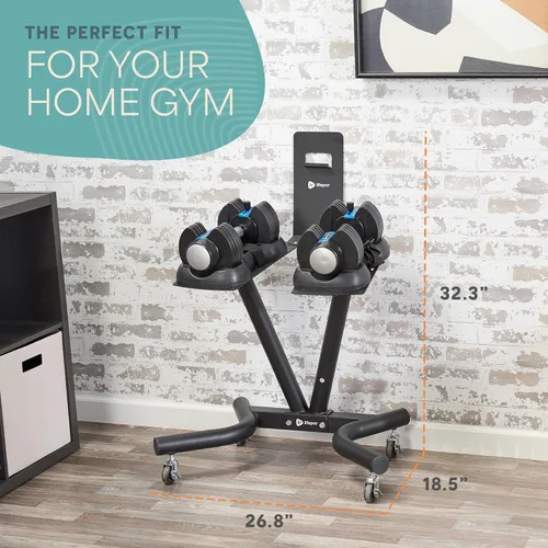 Vista 6 de Lifepro Soporte ajustable para mancuernas, compatible con PowerFlow Plus, PowerUp Plus y para más marcas, soporte para teléfono, ruedas destacadas