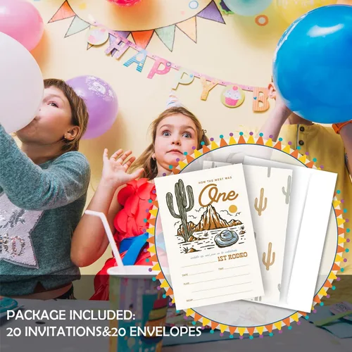 Vista 5 de Juego de 20 invitaciones para fiesta de cumpleaños de vaquero con sobres, West Wild Country de doble cara impresas, tarjetas de invitación