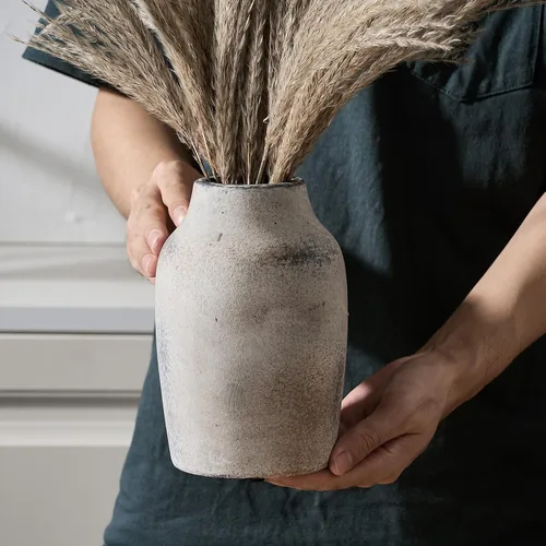 Vista 216 de SIDUCAL Florero decorativo de cerámica Florero rústico de 7.48 pulgadas para decoración del hogar, mesa, sala de estar, baño, escritorio de café