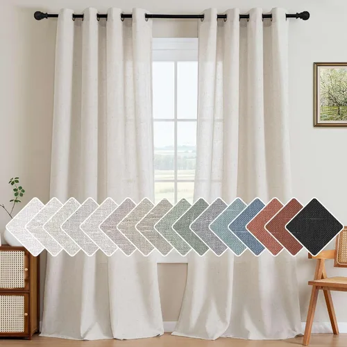 Vista 29 de H.VERSAILTEX - Elegantes cortinas de lino natural mezclado, eficientes energéticamente, con filtro de luz, textura de lino, paneles para ventana