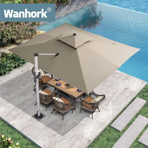 Vista 6 de Base de paraguas en el suelo para paraguas voladizo compensado, base de sombrilla de acero inoxidable, soporte vertical para paraguas al aire libre