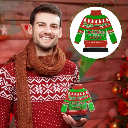 Vista 7 de Soaoo Suéter feo de Navidad de 6.7 pulgadas, suéter de Navidad de acrílico de 6.7 pulgadas, premio trofeo para fiesta, trofeo de primer segundo