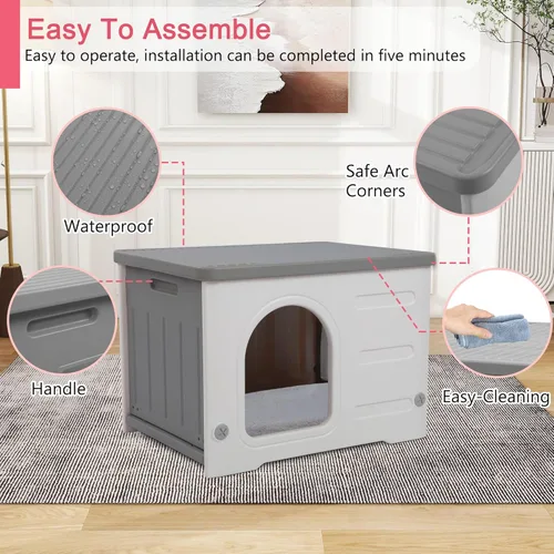 Vista 6 de Rockever Casa de Plástico para Gatos al Aire Libre con Puerta de Escape, Casa Impermeable para Gatos Ferales al Aire Libre e Interior, Casa