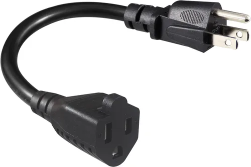 [1 Pack] Cable de extensión de alimentación corto de 6 pulgadas - Cable de extensión de 3 clavijas mini negro para interiores con puesta a tierra,