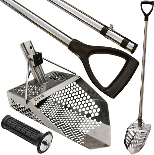 Vista 13 de CooB Juego de cuchara de arena para playa, herramienta de detección de metales, pala de acero inoxidable para detección de metales, palo de mango