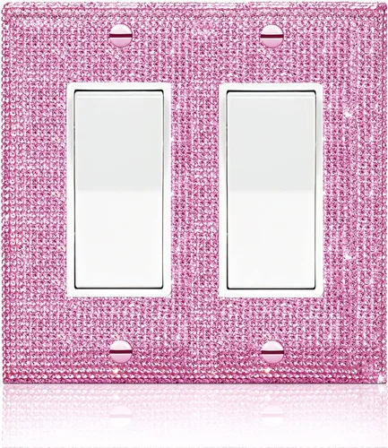 Vista 16 de Cubierta de interruptor de luz con brillantes diamantes de imitación azules, cubiertas decorativas de tomacorrientes, placa de pared doble