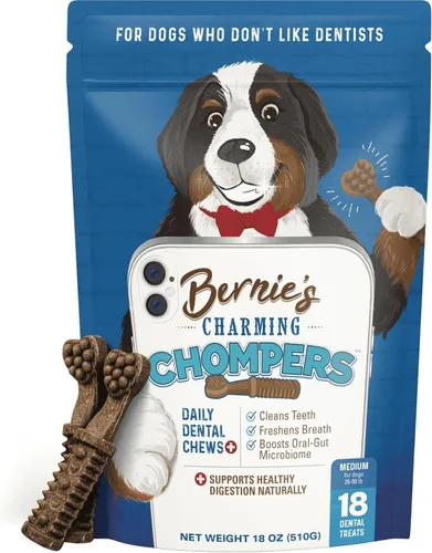 Vista 12 de Bernie's Charming Chompers - Mordeduras dentales diarias para perros - Limpia los dientes, refresca el aliento y mejora el microbioma