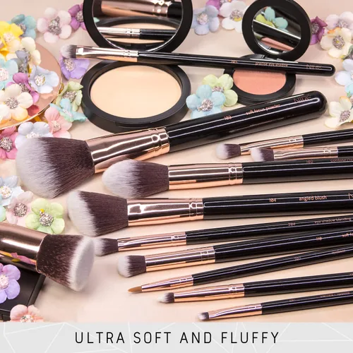 Vista 6 de Niré Beauty - Juego de brochas de maquillaje profesional galardonadas de 15 piezas: brochas de maquillaje veganas con estuche, esponja