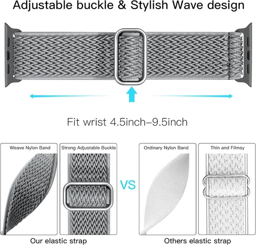 Vista 3 de Lerobo Correa elástica de nailon para reloj Solo Loop, compatible con Apple Watch Series 1-9, SE, Ultra 38404142441.772 in, correa de repuesto