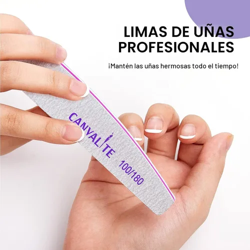 Vista 7 de Canvalite 10 limas de uñas profesionales reutilizables de doble cara (grano 100/180), herramientas de peinado de uñas para uso doméstico y de salón