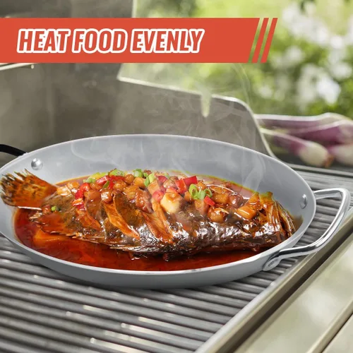 Vista 4 de Sartén para barbacoa al aire libre – 11" x 15" Topper con asas, bandejas para asar a la parrilla, bandeja de barbacoa