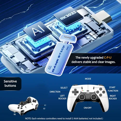 Vista 6 de Retro Gaming Console, Retro Gaming Stick with 40,000+ Classic Game and 23 Game Emulators, Plug & Play 4K HDMI Output Game Console Stick with Dual