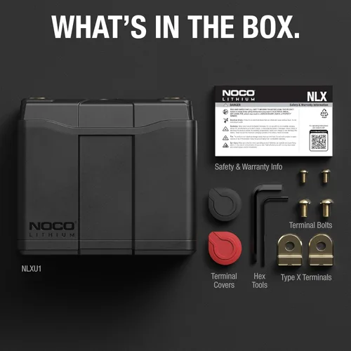 Vista 6 de NOCO Lithium NLXU1: Batería de litio LiFePO4 de 12V — De doble propósito — Batería de ciclo profundo de 40Ah + batería de arranque de grupo U1