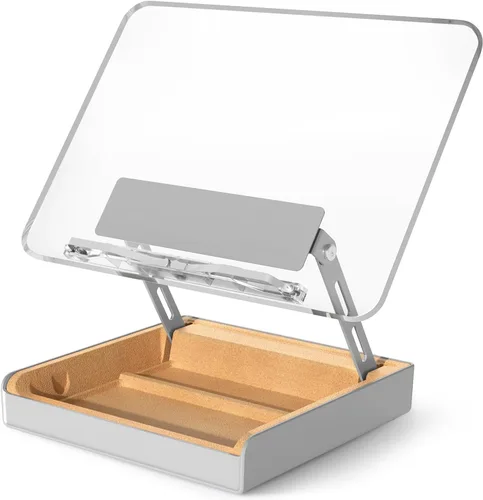 Vista 9 de Soporte para libros con almacenamiento, soporte para libros para lectura con manos libres, soporte de madera para libros de cocina para encimera