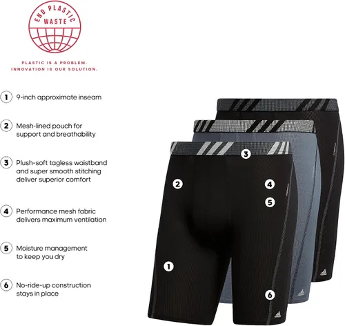 Vista 2 de adidas Calzoncillos tipo bóxer largos de malla para hombre (paquete de 3)