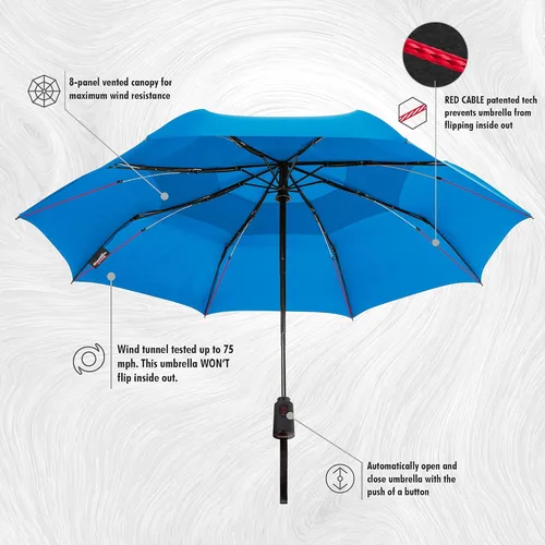 Vista 3 de ShedRain Vortex - Paraguas de viaje plegable automático compacto y resistente al viento, con botón para abrir y cerrar, con ventilación para lluvia