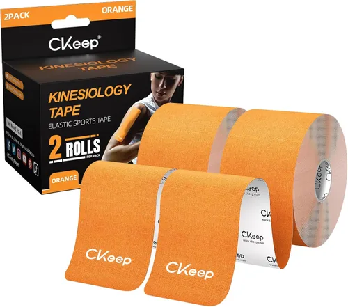 Vista 7 de CKeep Cinta de kinesiología, sin cortar, 2 rollos, cinta elástica de algodón original de alta calidad, sin látex, hipoalergénica, 2 pulgadas x 16