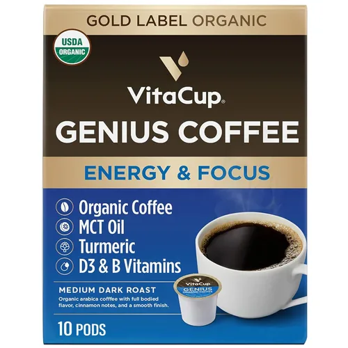Vista 41 de Cápsulas de café VitaCup Lightning, para la memoria y el enfoque con el doble de cafeína, grano de café verde, vitaminas B, D3, café tostado oscuro