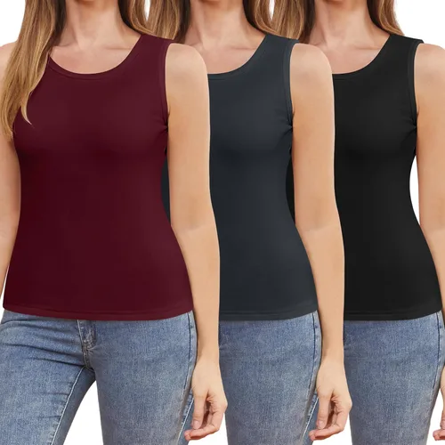 Vista 10 de 3 piezas de camisetas térmicas sin mangas para mujer, ropa interior de forro polar, suave, sin mangas, chaleco de capa base cálida