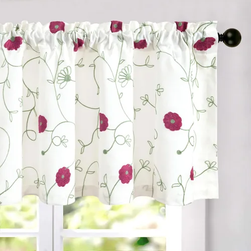 Vista 14 de VOGOL Cenefas de cortina bordadas con estampado floral azul, estilo campestre, con bolsillo para barra, para dormitorio, cortinas cómodas y suaves