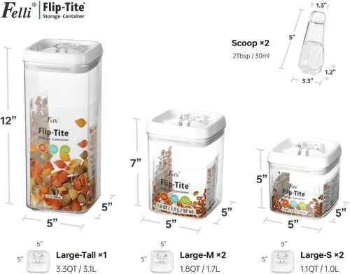 Vista 4 de Felli Flip Tite Contenedor de comida para mascotas con tapas herméticas, recipiente acrílico libre de BPA con asas de hueso de pata de pescado