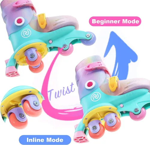 Vista 2 de JajaHoho Roller Skates for Kids, Adjustable Convertible 2-in-1 Skates, Age 3-7,Junior Size 7-12, Tri-Wheels to Inline Skates, Light up Wheel, Inline