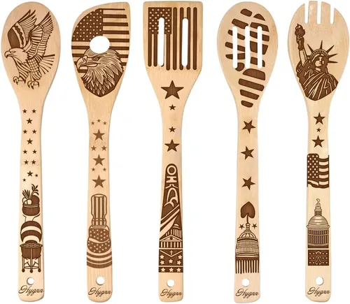 Vista 9 de Beauty and the Beast Juego de cucharas de madera quemadas para cocinar y servir, cuchara de bambú ranurada, utensilios de cocina, idea de regalo