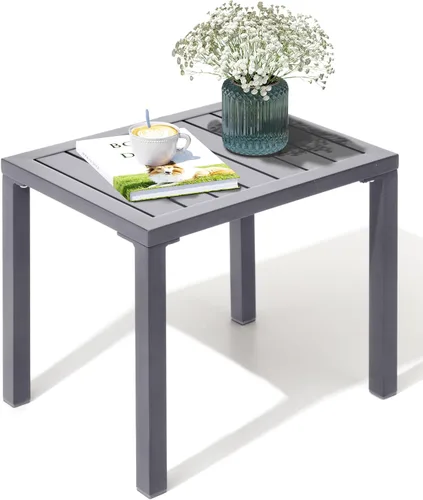 Vista 12 de Crestlive Products Mesa auxiliar para exteriores, mesa auxiliar rectangular de aluminio, mesa de café para patio pequeño para interiores y Negro