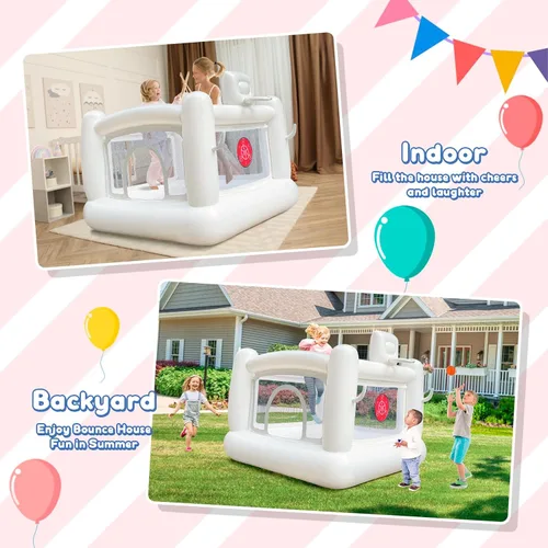 Vista 6 de Casa de rebote blanca para niños pequeños, castillo hinchable para interiores, casa inflable de PVC, materiales impermeables, fácil de limpiar