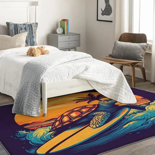 Vista 3 de Alfombras de tortuga marina para entrada, dormitorio, sala de estar, alfombras de área de animales oceánicos de 2 x 3 pies, lavables