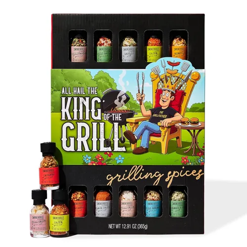 Vista 8 de Smokehouse by Thoughtfully, Gourmet Ultimate - Juego de especias para asar con envoltura de cumpleaños, incluye 20 condimentos de barbacoa