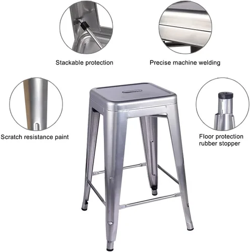 Vista 52 de GIA Taburete de mostrador sin respaldo de 24 pulgadas, cantidad de 4, bronce con asiento de madera clara