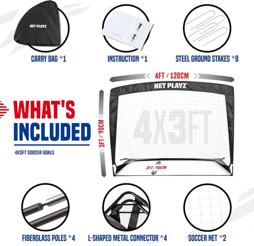 Vista 6 de NET Playz 4ftx3ft Easy Fold-Up Portable Training Soccer Goal, 36" D x 48" W x 36" H