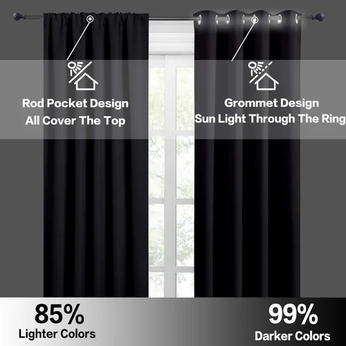 Vista 5 de RYB HOME Cortinas negras para ventanas, cortinas de baño, cortinas opacas para ventana pequeña, cortinas de privacidad para cafetería, dormitorio