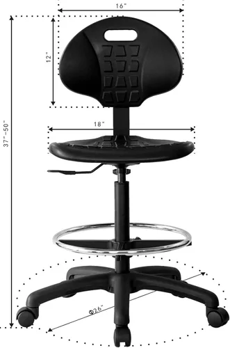 Vista 7 de Chair Master -Taburete ergonómico resistente de dibujo negro, fácil de limpiar, más grande (20") Adj. reposapiés y base (26") en el mercado. Rango