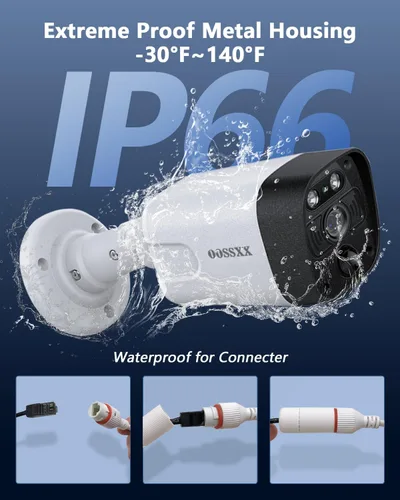 Vista 5 de OOSSXX 4K/8.0 Megapíxeles y 130° Ultra Gran Angular Audio Bidireccional PoE Sistema de Cámara de Seguridad para Hogar Exterior Cableado Sistema