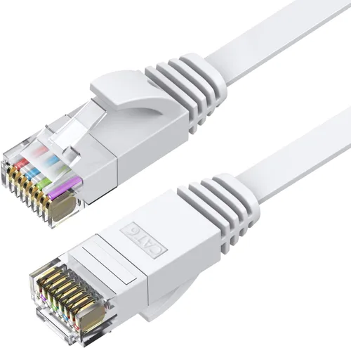 Vista 2 de BUSOHE Cable Ethernet Cat6 de 20 pies, color blanco, Cat-6 plano RJ45 para computadora, Internet LAN, red Ethernet, cable de conexión Ethernet - 20