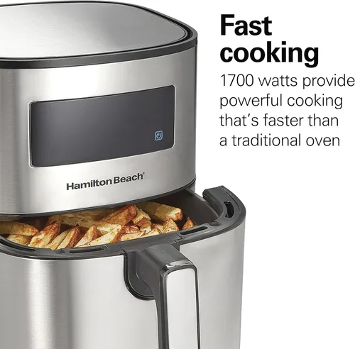 Vista 4 de Hamilton Beach Horno freidora de aire digital de 5.8 cuartos con 8 ajustes preestablecidos, cesta antiadherente fácil de limpiar, color negro (35075)