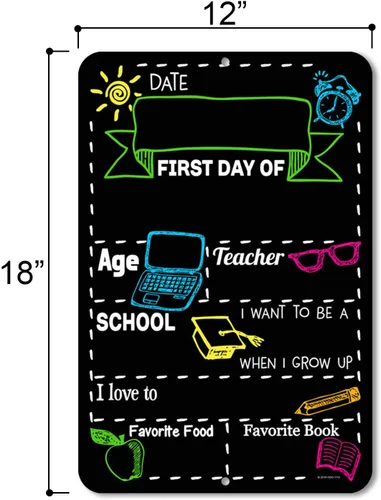 Vista 3 de Honey Dew Gifts Cartel de estaño reutilizable estilo pizarra (primer día HDG-1112 12x18)