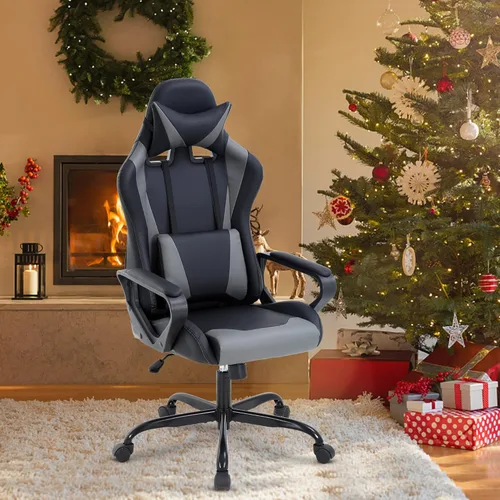 Vista 37 de Silla ergonómica para videojuegos, silla de juegos con reposacabezas, silla de computadora de oficina con ruedas y soporte lumbar, silla
