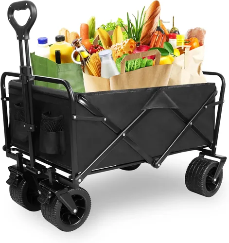 Carro de playa plegable con ruedas grandes todo terreno para arena, carros plegables resistentes con mango ajustable para exteriores, jardín,